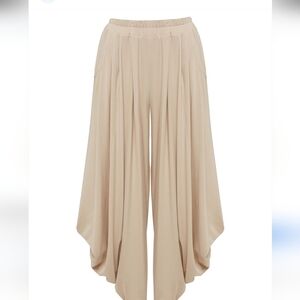 Aakaa Drape Wide-leg Pants Harem Cream Bohemian Pull-on High-waisted Sz Medium